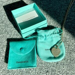 Tiffany & Co. Silver Heart Tag Necklace with Blue Pouch